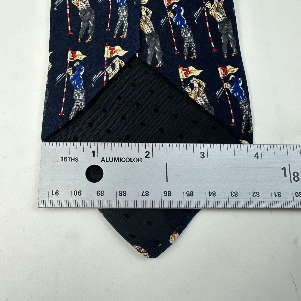 Gianfranco Mens 100%  Silk Tie Golf Print 58 x 3.75 Dark Navy Italy Sports